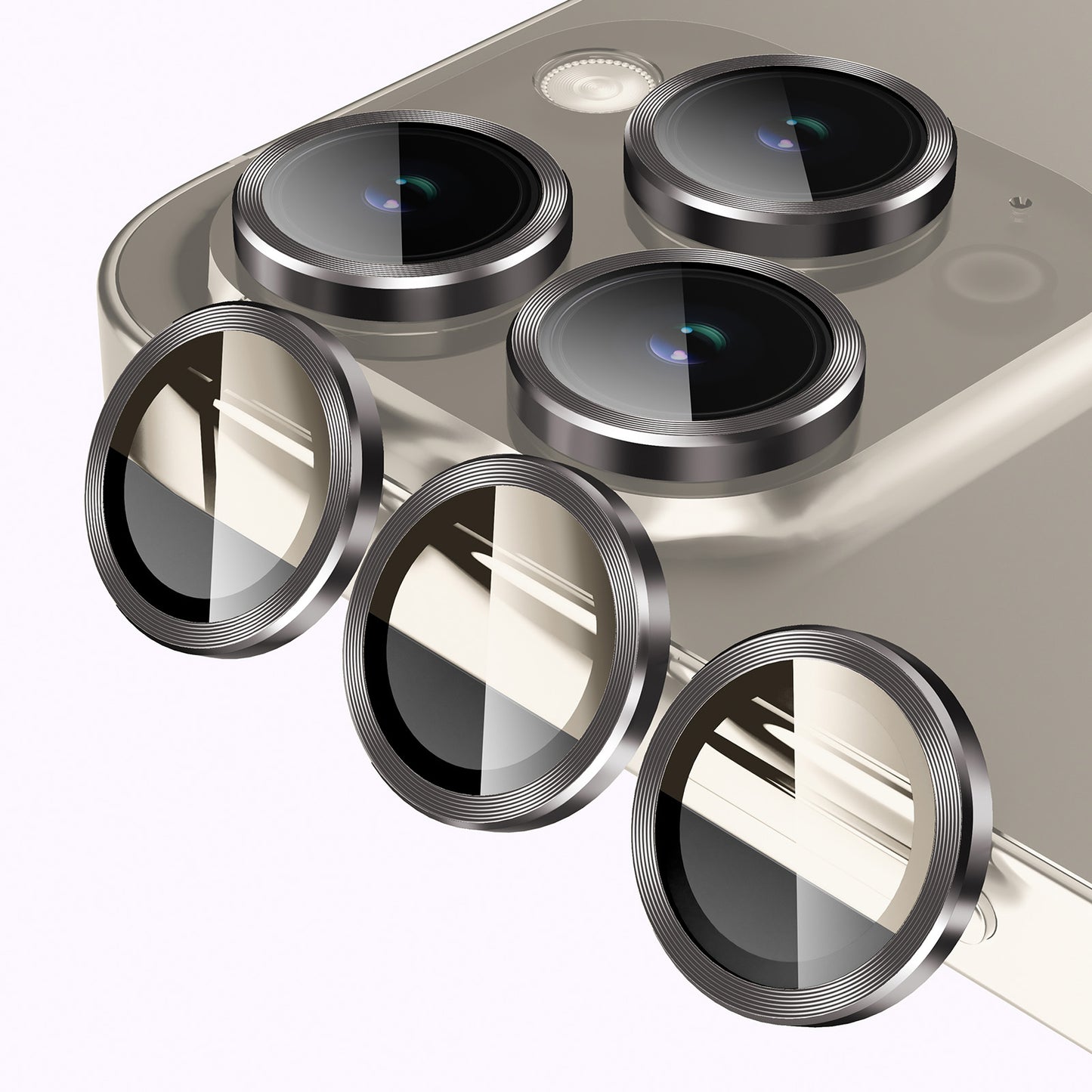 Jeluse 3X2 Pack Compatible for iPhone 15 Pro Max/iPhone 15 Pro Camera Lens Protector 9H Tempered Glass Cover - Natural Titanium